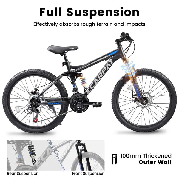 27.5 Inch Full Suspension Mountain Bike, Front And Rear Dual Shock Absorbers, Mechanical Disc Brakes, 21-Speed, Suitable For Men And Women, Ideal For Travel And Fitness Enthusiasts