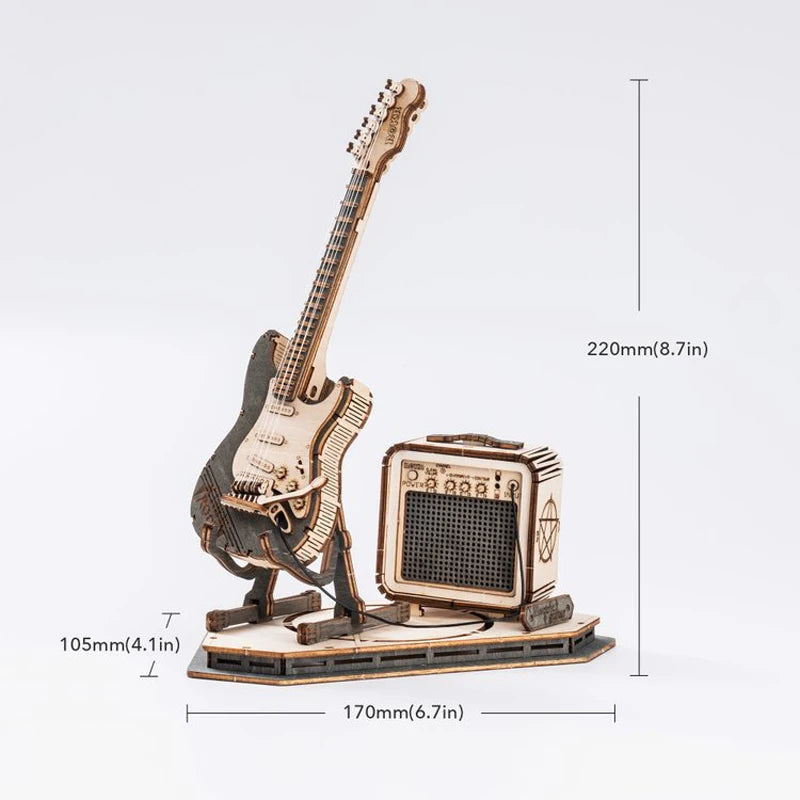 Robotime Rokr Electric Guitar Model Gift for Kids Adult Assembly Creative Toys Building Block Set 3D Wooden Puzzle TG605K