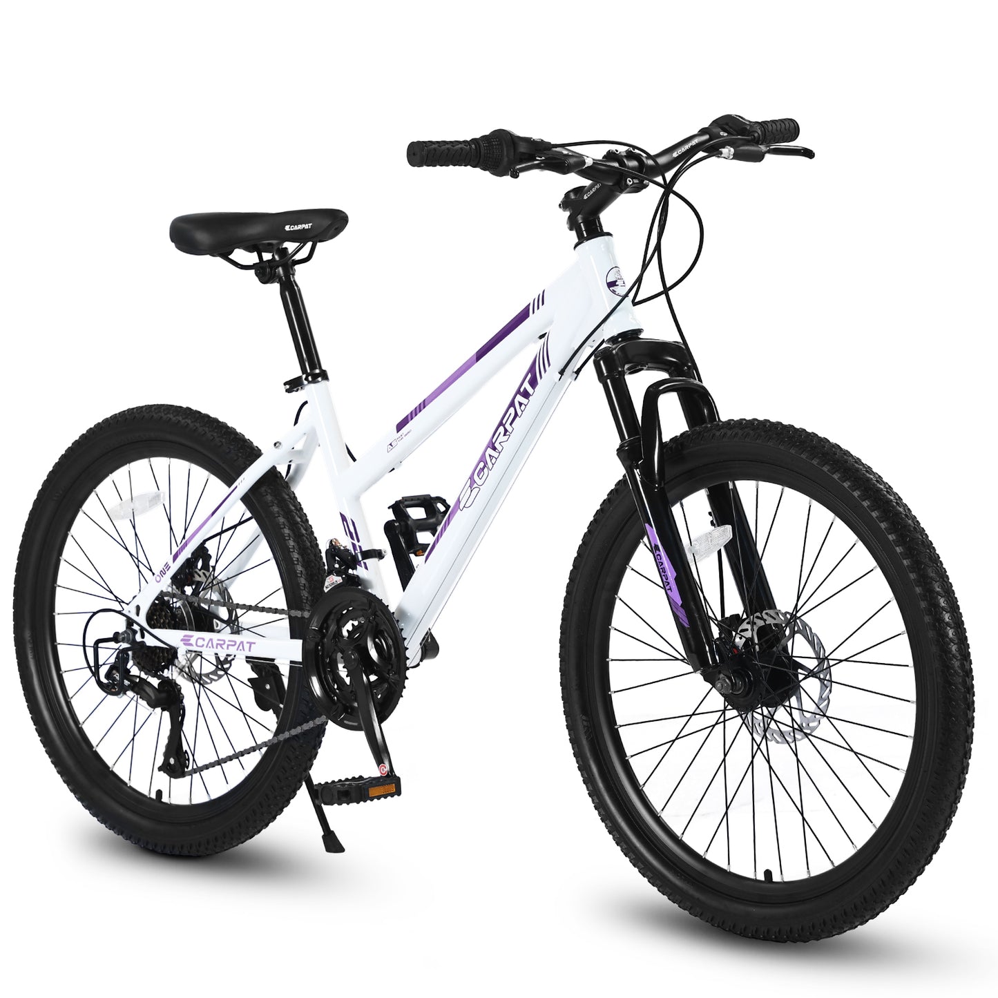 S24103 24 Inch Mountain Bike For Teenagers Girls Women, Shimano 21 Speeds With Dual Disc Brakes And 100mm Front Suspension, White-Pink
