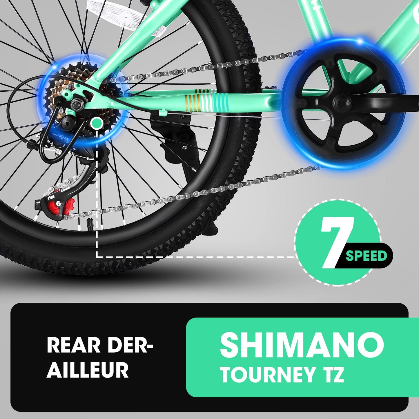 S20101 20 Inch Kids' Bike, Boys Girls Mountain Bike Ages 6-12, 7 Speed Teenager Children Kids' Bicycles, Front Suspension Disc Brake Rear V-Brake, High Steel Frame