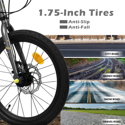 A20183 Kids Bike For 6-12 Years Old, 20 Inch Children's Bicycle For Boys Girls, 7-Speed Steel Frame, , Dual Disc Brakes, 20x1.75 Inch Tires Road Bike, 4 Color Options