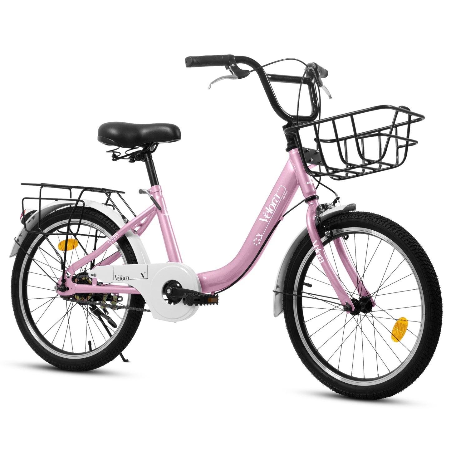 A20182 20 Inch Kids Bike For Boys & Girls, Children's Bicycle With Coaster Brake & V-Brake, 1-Speed, Chain Guard & Rear Rack, Lightweight Steel Frame Pink, Green, Purple, White