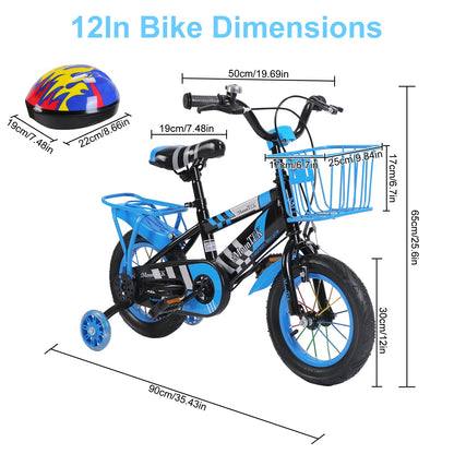 1Set 16In Kids Bike With Training Wheels Children Bicycle With Helmet Basket Rear Seat Chain Guard For Boys Aged 4 To 7 Years Old