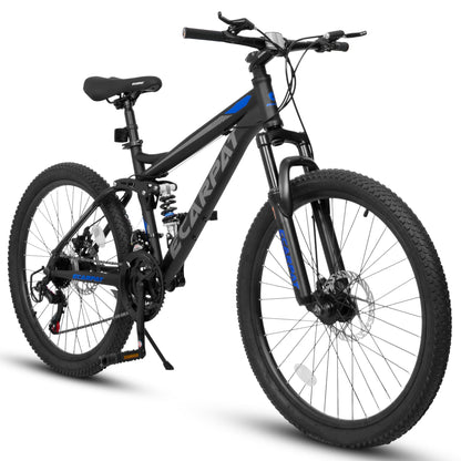 A2660 26 Inch Mountain Bike, 21-Speed Disc Brakes, Durable Frame, Front, Rear Dual-Shock Absorption, Unisex For Commuting, Travel, School, Mountain And City Road Cycling