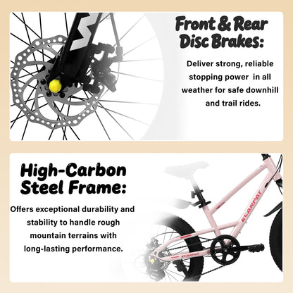 20 Inch Mountain Kids Bike For Boys & Girls, Ages 6-12, 7-Speed With Front Suspension