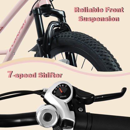 20 Inch Mountain Kids Bike For Boys & Girls, Ages 6-12, 7-Speed With Front Suspension