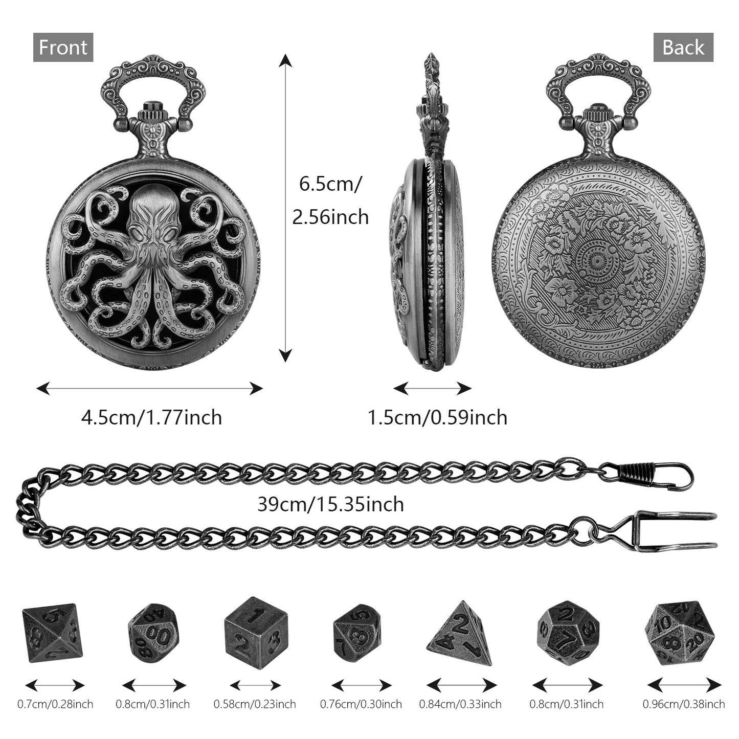 Thick Chain Octopus Symmetrical Pocket Watch Dice Set