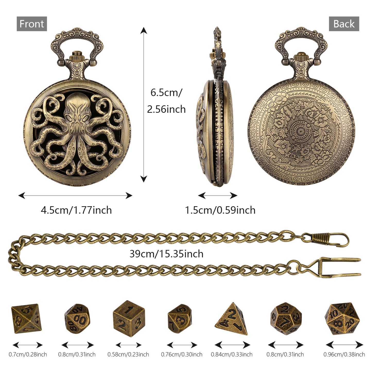 Thick Chain Octopus Symmetrical Pocket Watch Dice Set