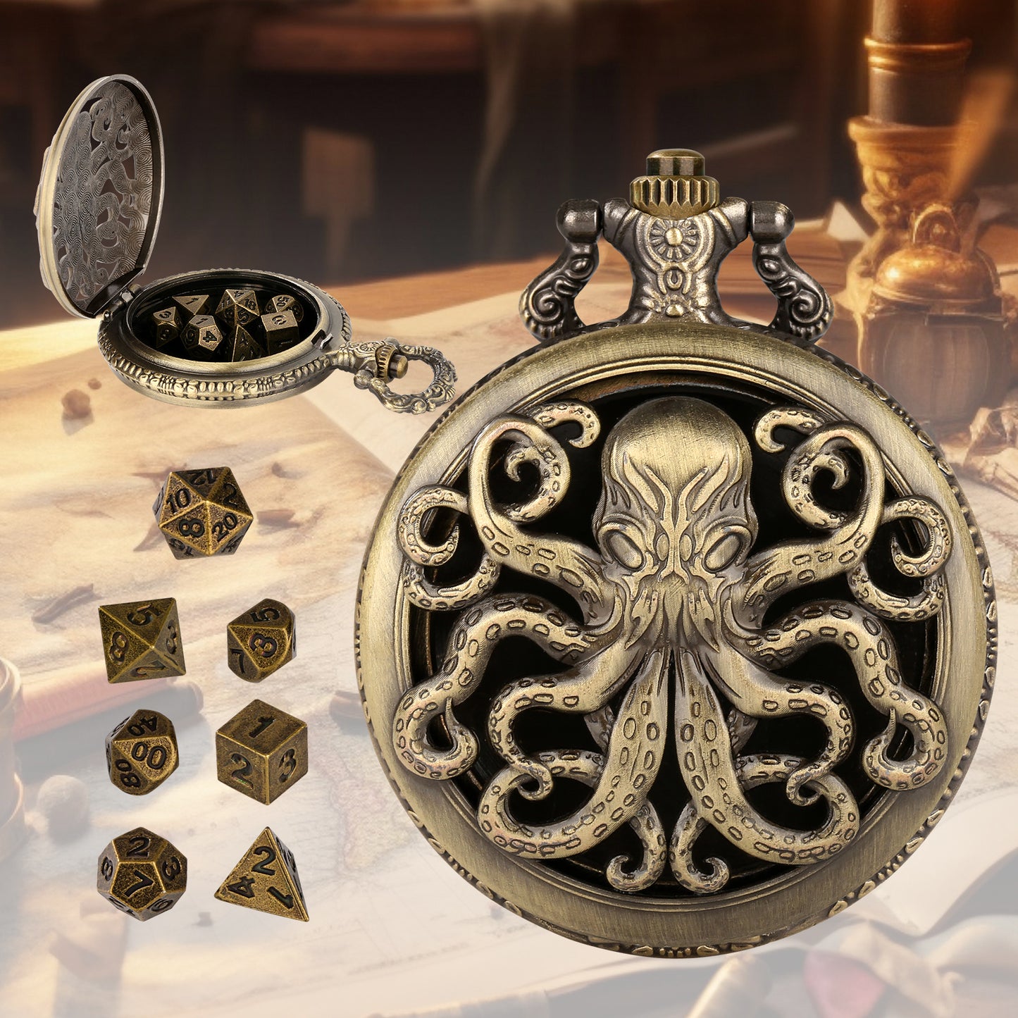 Thick Chain Octopus Symmetrical Pocket Watch Dice Set