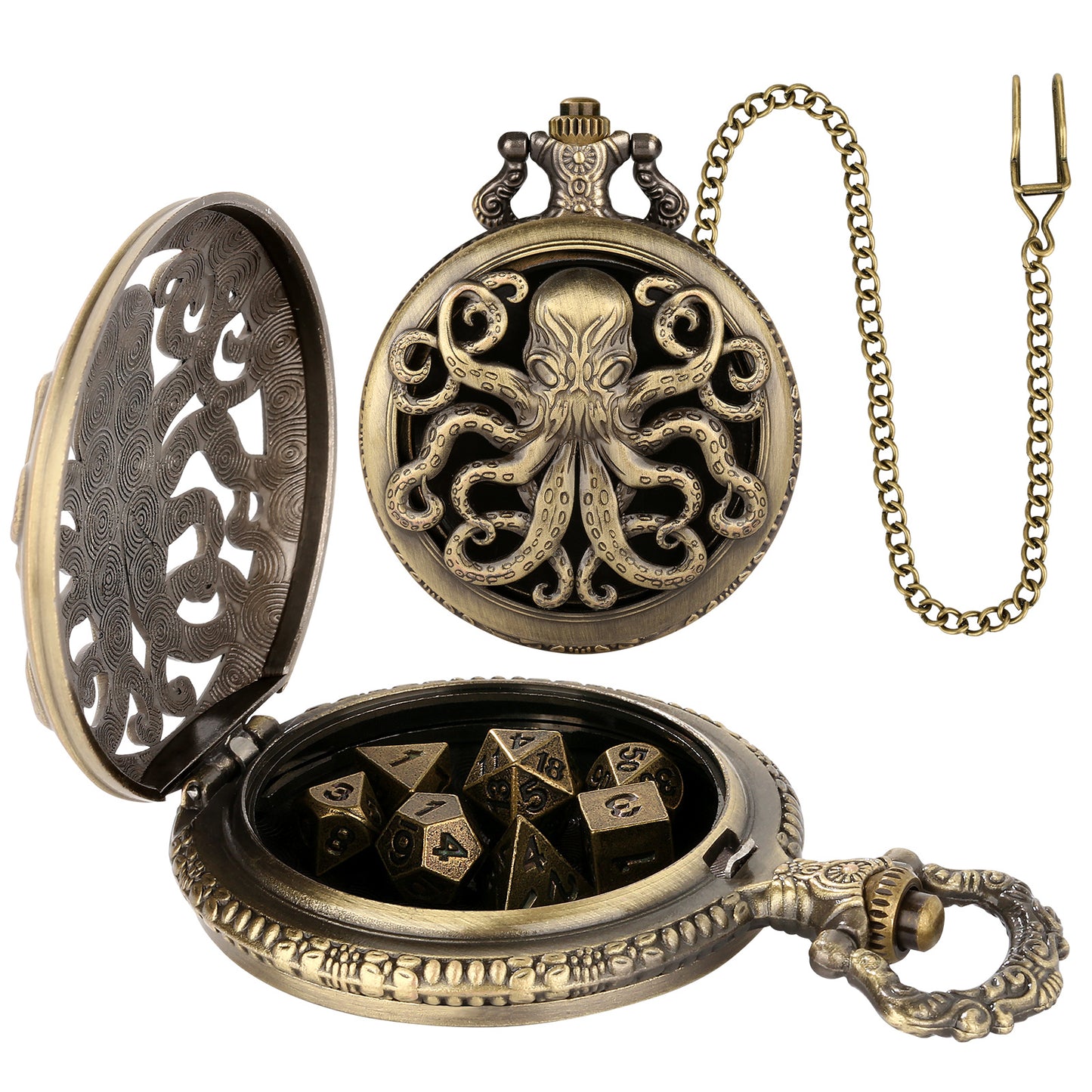 Thick Chain Octopus Symmetrical Pocket Watch Dice Set