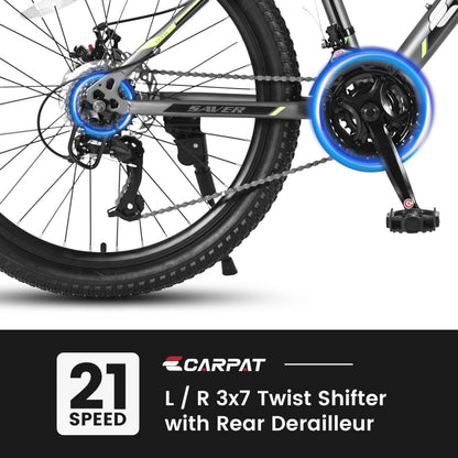 24 Inch Mountain Bike, Suitable For Boys And Girls, Steel Frame, Shimano 21 Speed Mountain Bike, With Dual Disc Brakes And Front Suspension, Banned Platform Temu