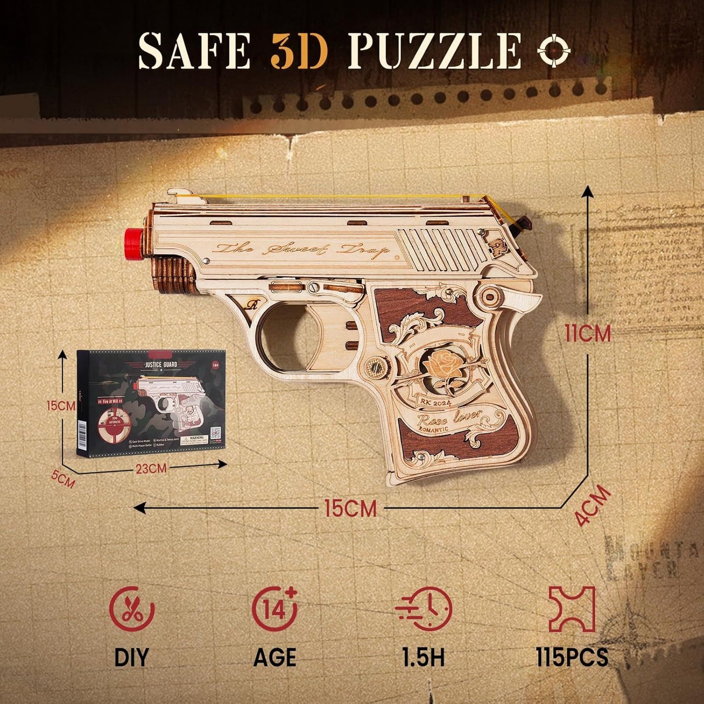 ROBOTIME 3D Puzzle Wooden Hideout Gun