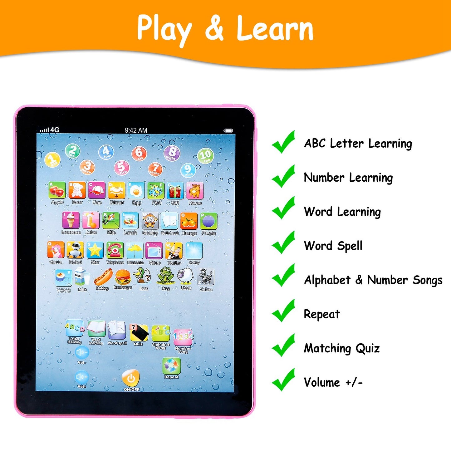 Baby Learning Tablet, Educational Mini Pads,Touch, ABC Numbers,Words