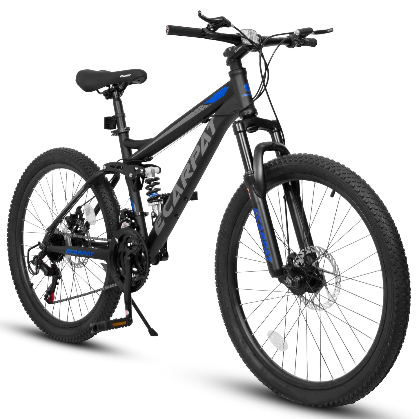 24 Inch Mountain Bike With Full Suspension, 21 Speed Shifter Lever With Gear Indicator, High Carbon Steel Frame, Mechanical Disc Brakes, Unisex For Men Women Adults, Ideal For Trails.