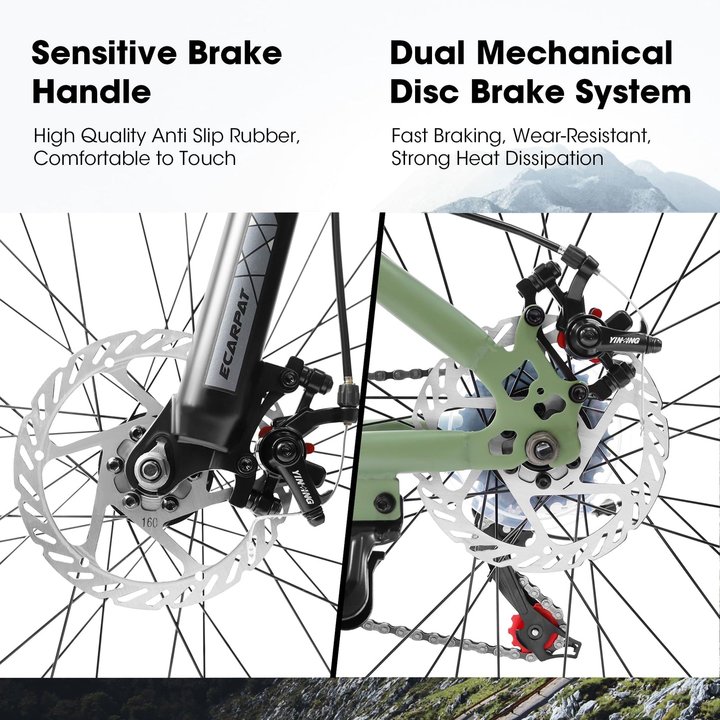 A24301 24 Inch Mountain Bike For Teenagers, High Carbon Steel Frame, Disc Brakes, Durable Design, Brown Edge Tires, Ideal For School Commuting