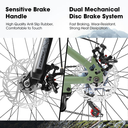 A24301 24 Inch Mountain Bike For Teenagers, High Carbon Steel Frame, Disc Brakes, Durable Design, Brown Edge Tires, Ideal For School Commuting