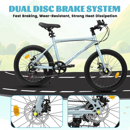 A20183 Kids Bike For 6-12 Years Old, 20 Inch Children's Bicycle For Boys Girls, 7-Speed Steel Frame, , Dual Disc Brakes, 20x1.75 Inch Tires Road Bike, 4 Color Options