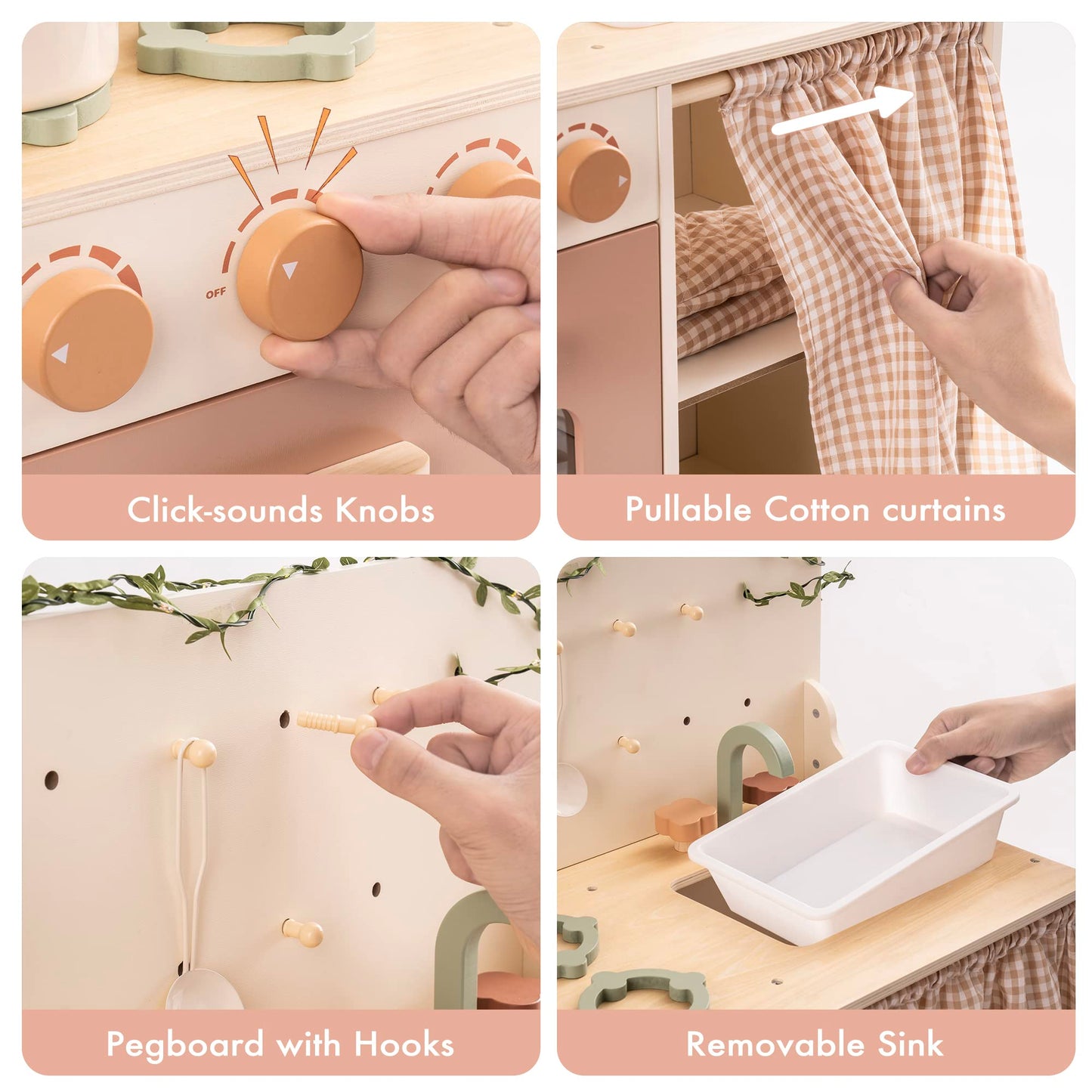 Robud Kids Play Kitchen Set Rustic Wooden Pretend Play Kitchen For Toddlers 3