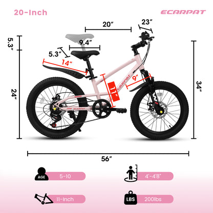 20 Inch Mountain Kids Bike For Boys & Girls, Ages 6-12, 7-Speed With Front Suspension