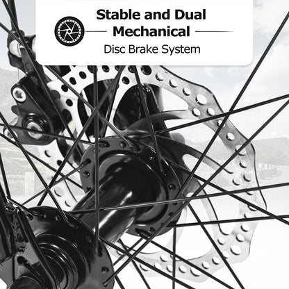 S26109 26 Inch Fat Tire Bike Adult-Youth Full Shimano 21 Speed Mountain Bike, Dual Disc Brake, High-Carbon Steel Frame, Front Suspension, Mountain Trail Bike, Urban Commuter City Bicycle