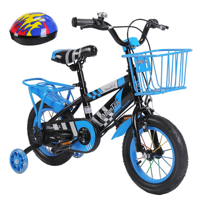 1Set 16In Kids Bike With Training Wheels Children Bicycle With Helmet Basket Rear Seat Chain Guard For Boys Aged 4 To 7 Years Old