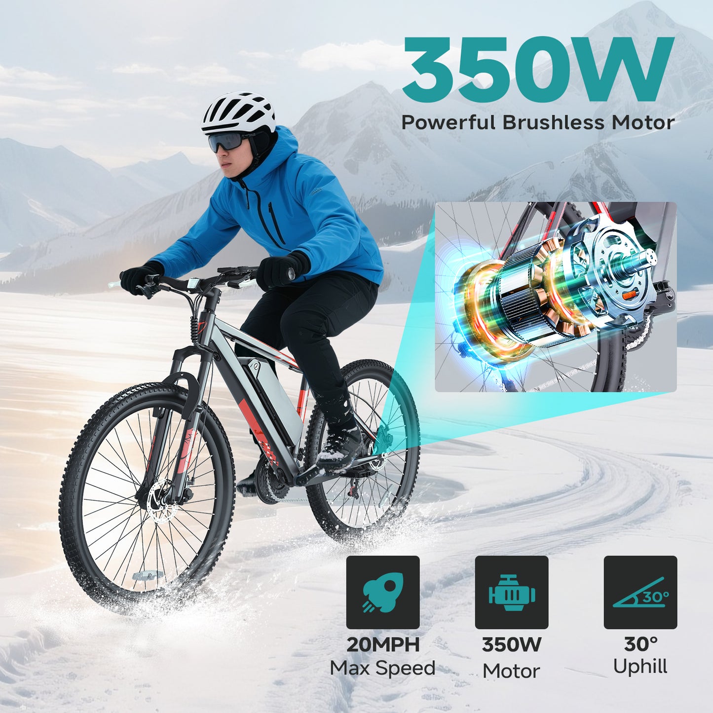 350W 20in City Electric Bike, 40km Range, 21-Speed Gears, Mechanical Disc Brakes
