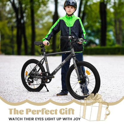 A20183 Kids Bike For 6-12 Years Old, 20 Inch Children's Bicycle For Boys Girls, 7-Speed Steel Frame, , Dual Disc Brakes, 20x1.75 Inch Tires Road Bike, 4 Color Options