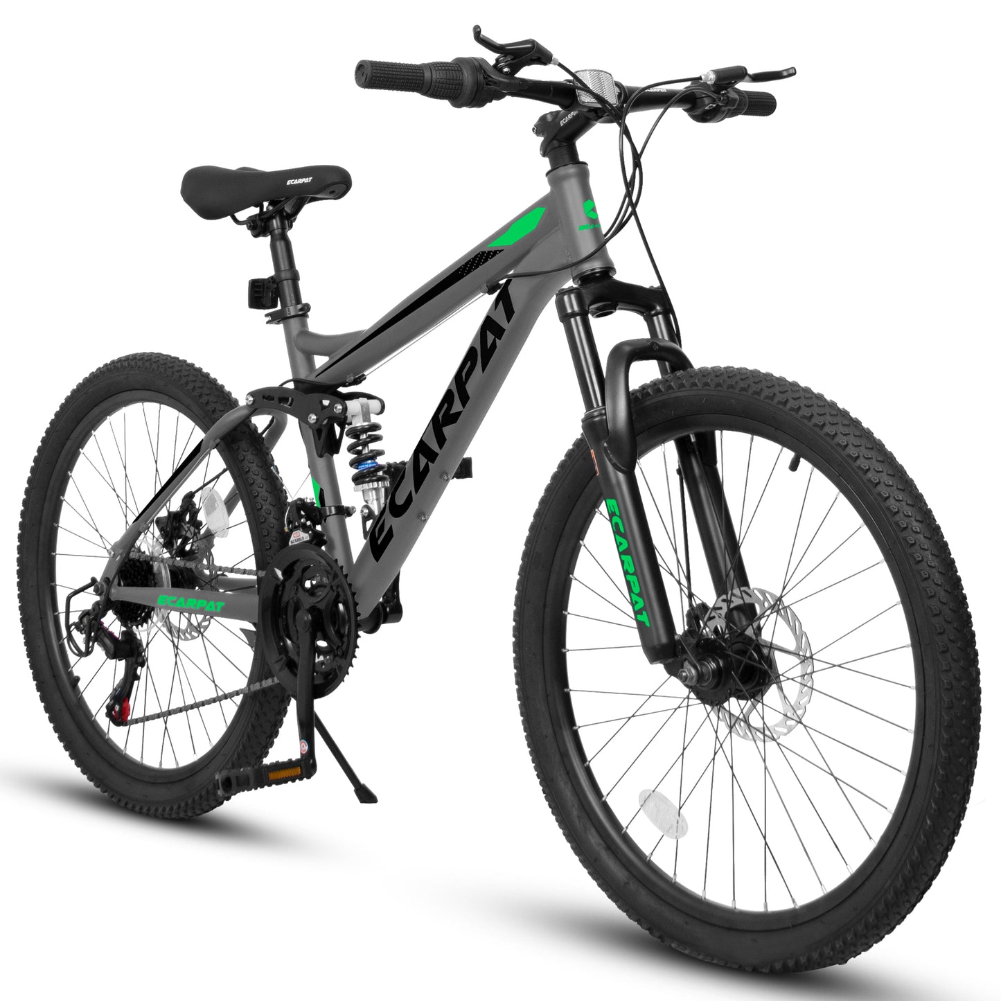 24 Inch Mountain Bike With Full Suspension, 21 Speed Grip Shifters, High Carbon Steel Frame, Mechanical Disc Brakes, Unisex For Men Women Adults, Ideal For Trails.