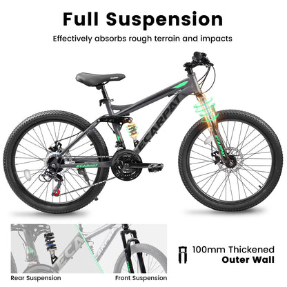 27.5 Inch Full Suspension Mountain Bike, Front And Rear Dual Shock Absorbers, Mechanical Disc Brakes, 21-Speed, Suitable For Men And Women, Ideal For Travel And Fitness Enthusiasts