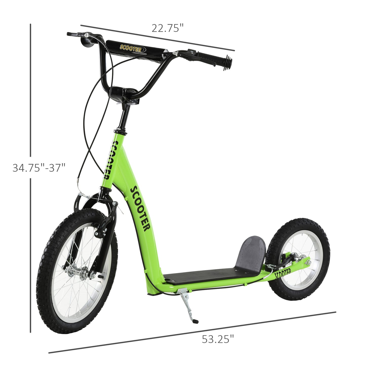 Youth Scooter With Adjustable Handlebar, Front And Rear Dual Brakes & Inflatable Wheels, For Kids 5 Green