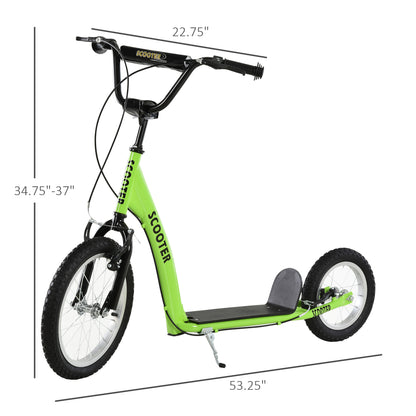 Youth Scooter With Adjustable Handlebar, Front And Rear Dual Brakes & Inflatable Wheels, For Kids 5 Green