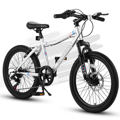 S20101 20 Inch Kids' Bike, Boys Girls Mountain Bike Ages 6-12, 7 Speed Teenager Children Kids' Bicycles, Front Suspension Disc Brake Rear V-Brake, High Steel Frame