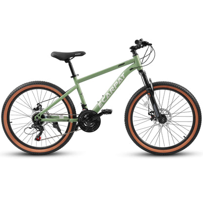 A24301 24 Inch Mountain Bike For Teenagers, High Carbon Steel Frame, Disc Brakes, Durable Design, Brown Edge Tires, Ideal For School Commuting