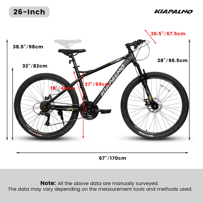 A26251 26-Inch Mountain Bike For Adults And Teenagers, High Carbon Steel Frame, Front And Rear Mechanical Disc Brakes, 21-Speed Gear System, 26x2.125 Tires