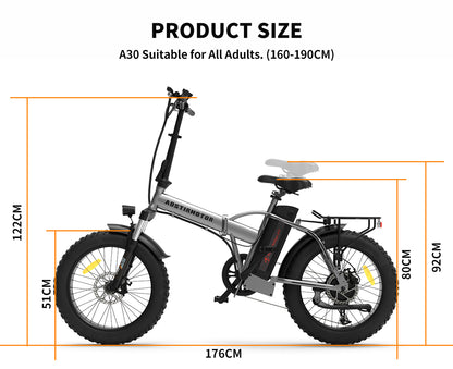 20x4.0 Inch Foldable Fat Tire Electric Bike 48V 12.5AH Extended Range Dual Disc Brakes  Fenders