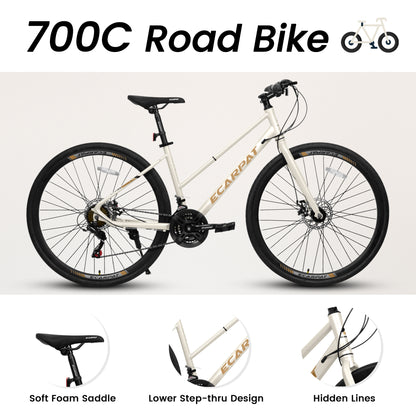 A28250 700Cx35 Road Bike With Aluminum Alloy Wheels, 21-Speed Gear System, Disc Brakes, Wide Tires Ideal For Urban Commuting And Student Transportation
