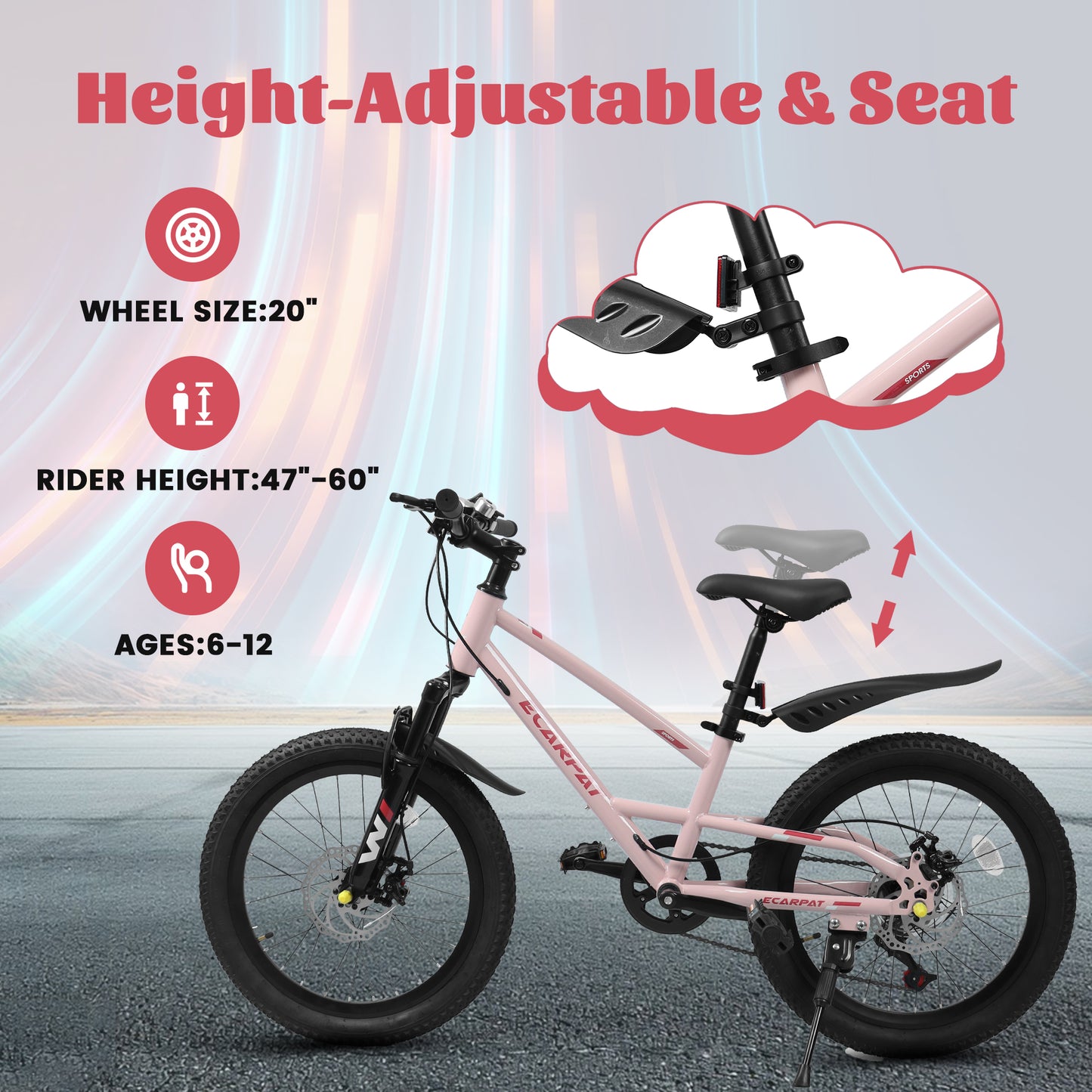 20 Inch Mountain Kids Bike For Boys & Girls, Ages 6-12, 7-Speed With Front Suspension