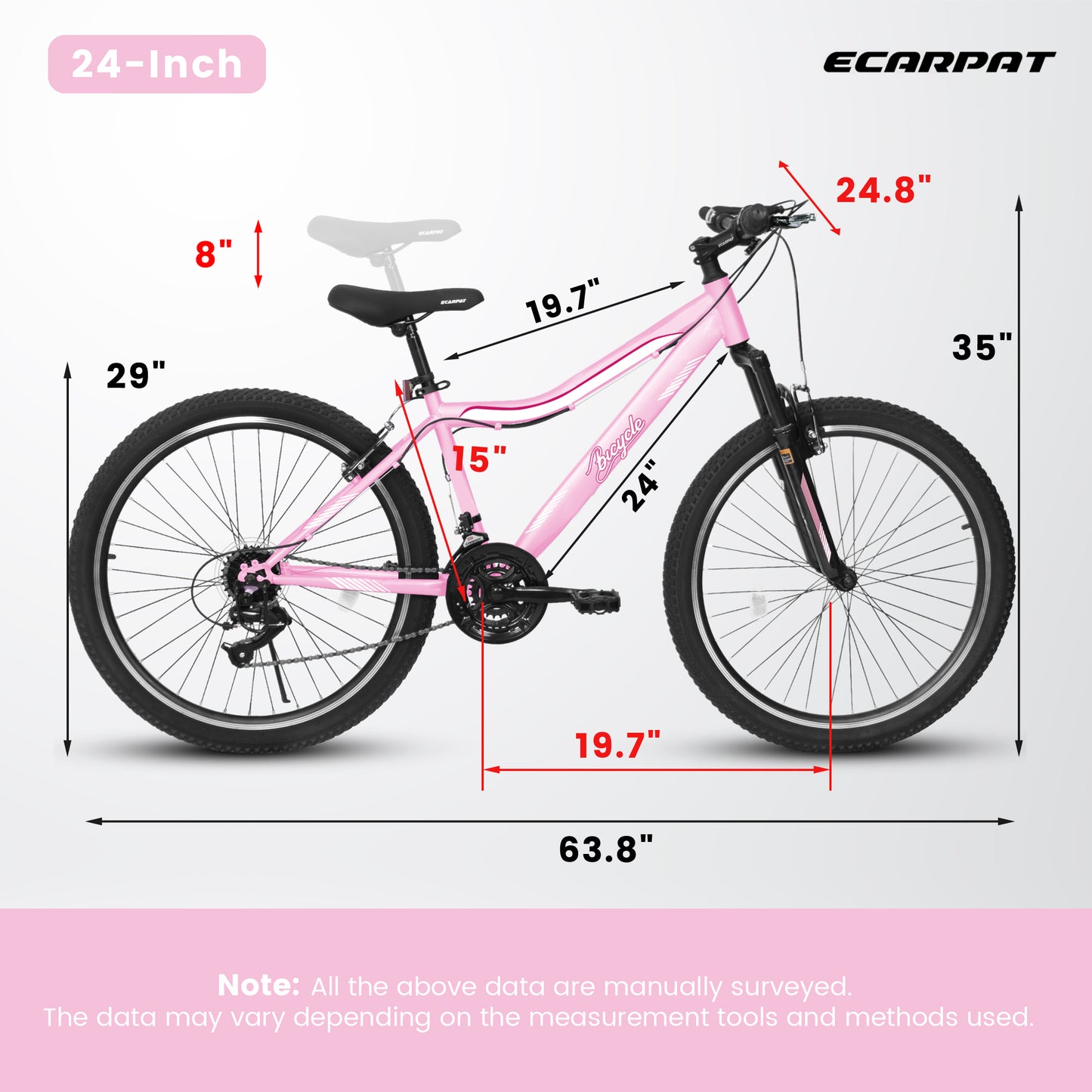 A24208D Mountain Bike 24 26 Inch, High-Density Carbon Steel Frame, 21 Speed, Front Suspension, Dual V-Brakes, Pre-Assembled For Men Women Teens