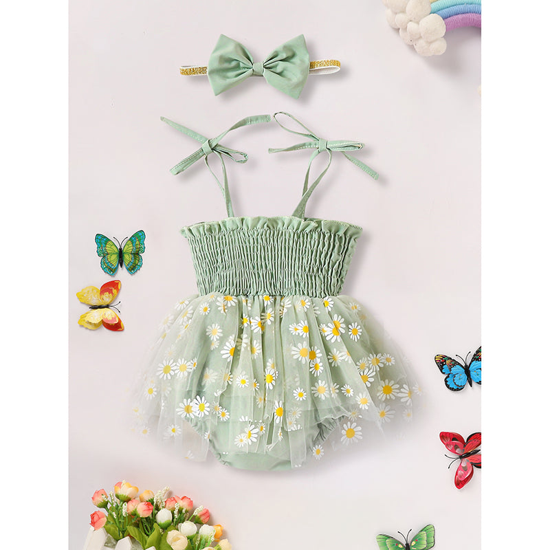 Newborn Infant Baby Girl Summer Outfits Romper Dress Floral Jumpsuit With Bow Headband Set