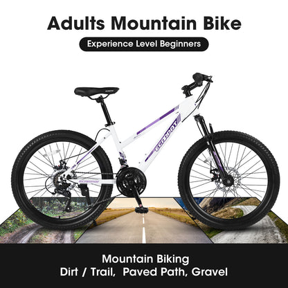 S26103 26 Inch Mountain Bike For Teenagers Girls Women, Shimano 21 Speeds With Dual Disc Brakes And 100mm Front Suspension