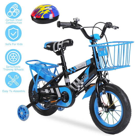 1Set 16In Kids Bike With Training Wheels Children Bicycle With Helmet Basket Rear Seat Chain Guard For Boys Aged 4 To 7 Years Old