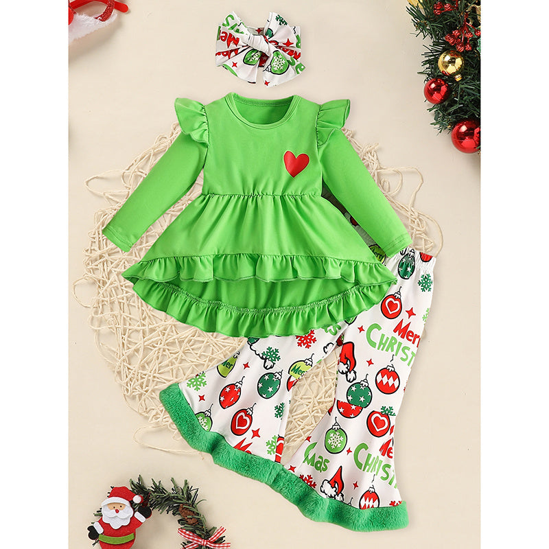 Toddler Baby Girls Christmas Clothes, Long Sleeve Heart Print Set