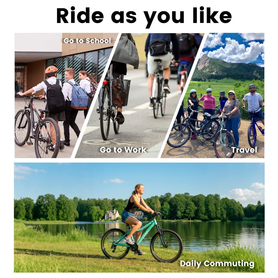 A26208D Mountain Bike 24 26 Inch, High-Density Carbon Steel Frame, 21 Speed, Front Suspension, Dual V-Brakes, Pre-Assembled For Men Women Teens