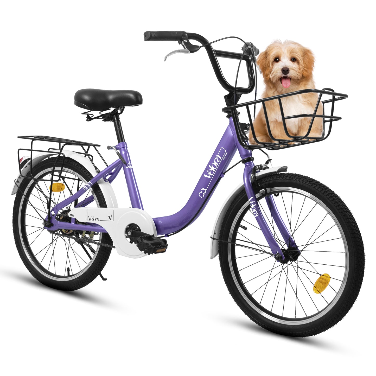 A20182 20 Inch Kids Bike For Boys & Girls, Children's Bicycle With Coaster Brake & V-Brake, 1-Speed, Chain Guard & Rear Rack, Lightweight Steel Frame Pink, Green, Purple, White