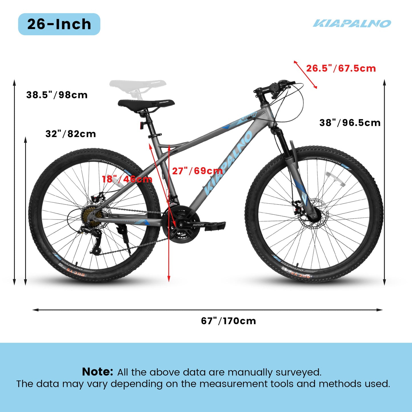 A26251 26-Inch Mountain Bike For Adults And Teenagers, High Carbon Steel Frame, Front And Rear Mechanical Disc Brakes, 21-Speed Gear System, 26x2.125 Tires