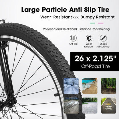A26208D Mountain Bike 24 26 Inch, High-Density Carbon Steel Frame, 21 Speed, Front Suspension, Dual V-Brakes, Pre-Assembled For Men Women Teens