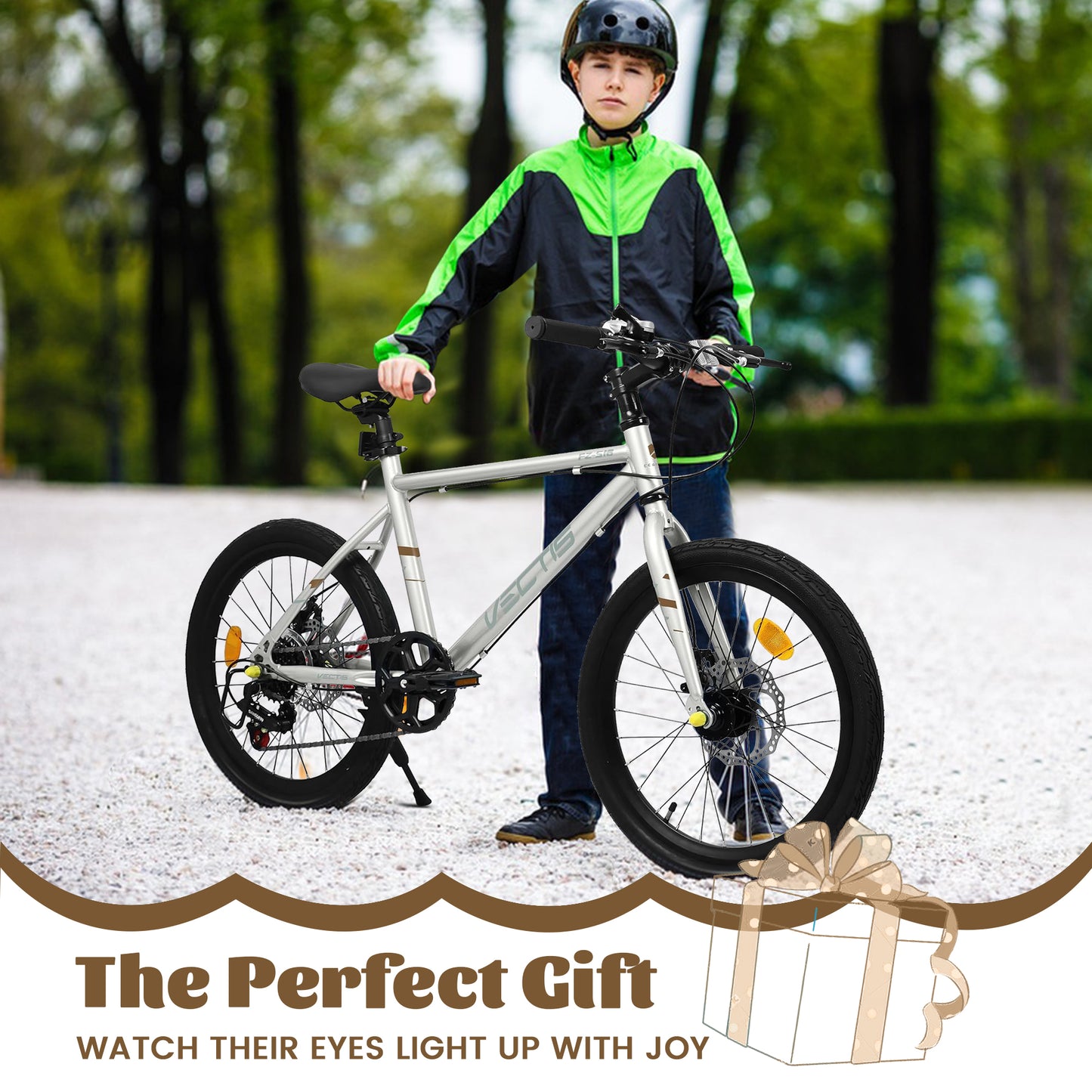A20183 Kids Bike For 6-12 Years Old, 20 Inch Children's Bicycle For Boys Girls, 7-Speed Steel Frame, , Dual Disc Brakes, 20x1.75 Inch Tires Road Bike, 4 Color Options