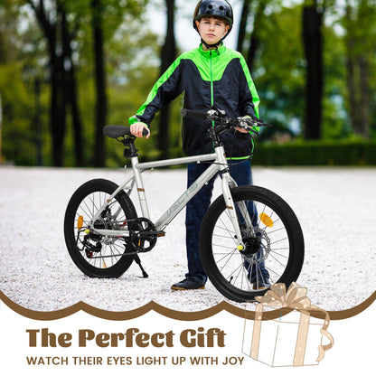 A20183 Kids Bike For 6-12 Years Old, 20 Inch Children's Bicycle For Boys Girls, 7-Speed Steel Frame, , Dual Disc Brakes, 20x1.75 Inch Tires Road Bike, 4 Color Options