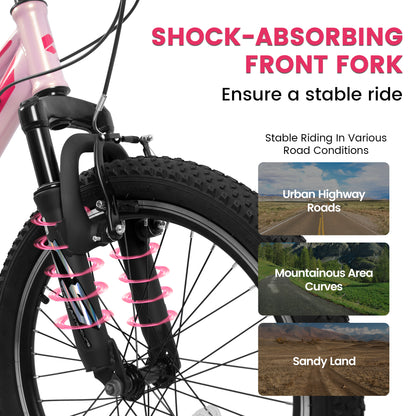 A20261 20 Inch Children's Bicycle, Shock Absorbing Front Fork, 7 - Speed, V - Brakes, Mountain Tire, Boys And Girls Kids Bike For Outdoor Adventure