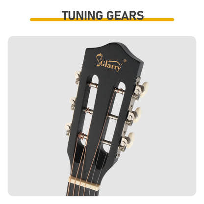 Matte Black 38-inch Round Acoustic Guitar With Picks, Strings, Capo, Case, Tuner, And Strap